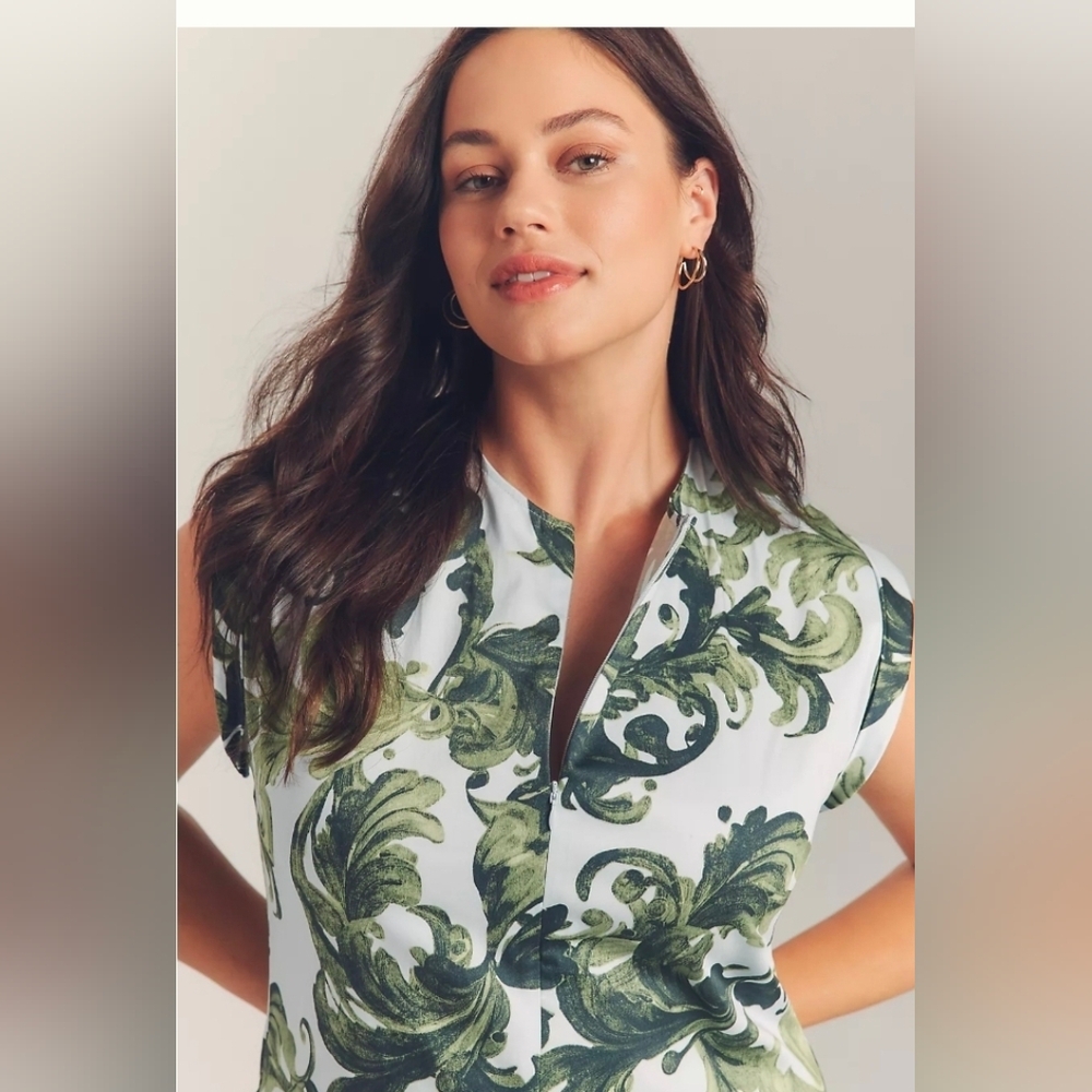 NWT Anthropologie SZ XL Green and White Botanical Midi Dress PRICE FIRM - Picture 3 of 10